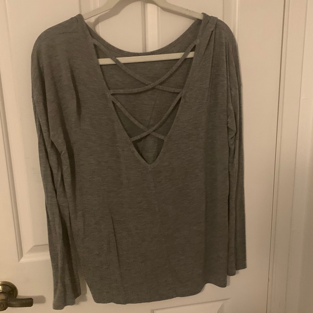 Gray top with open back detail